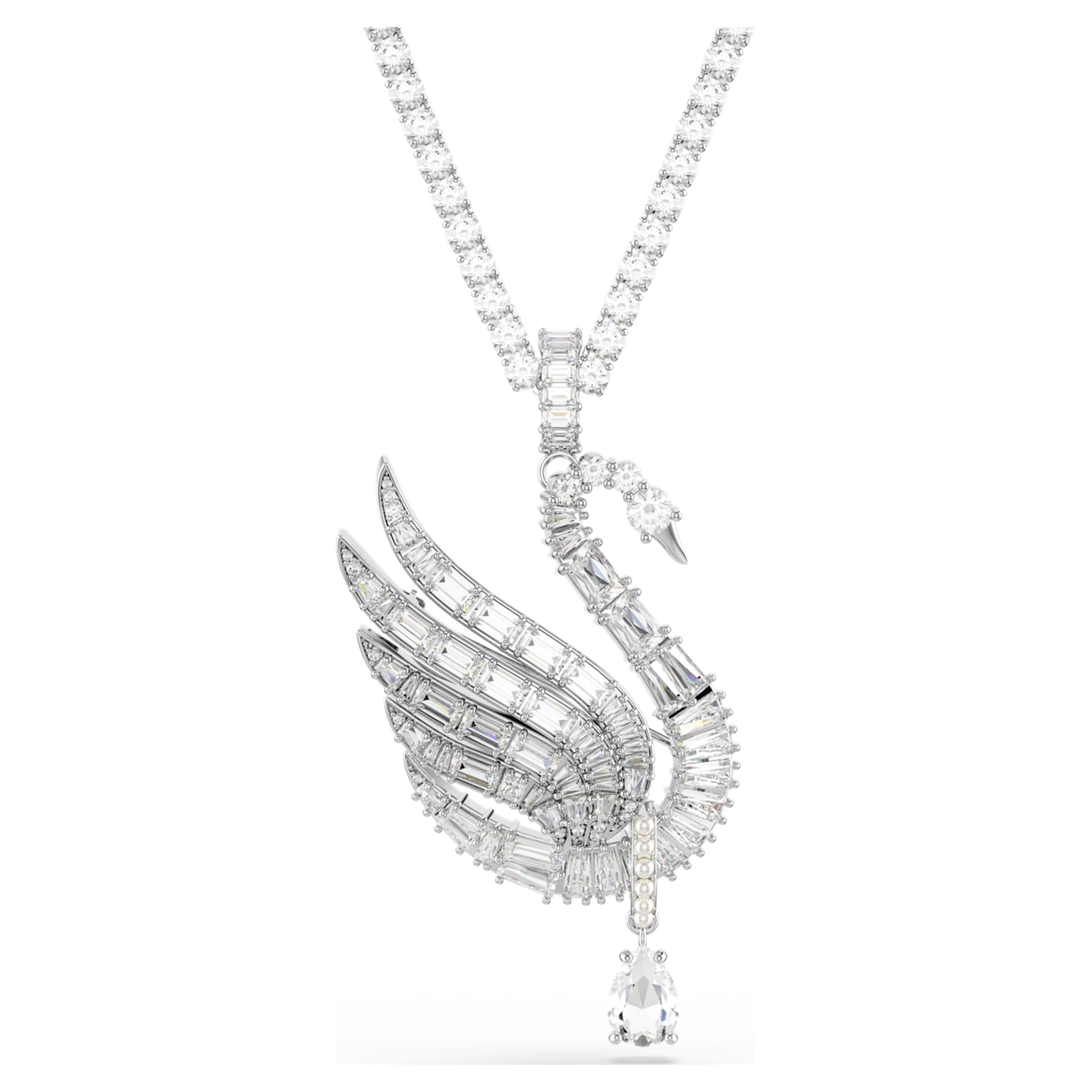 Swarovski Vienna pendant and brooch Mixed cuts, Swan, White, Rhodium plated