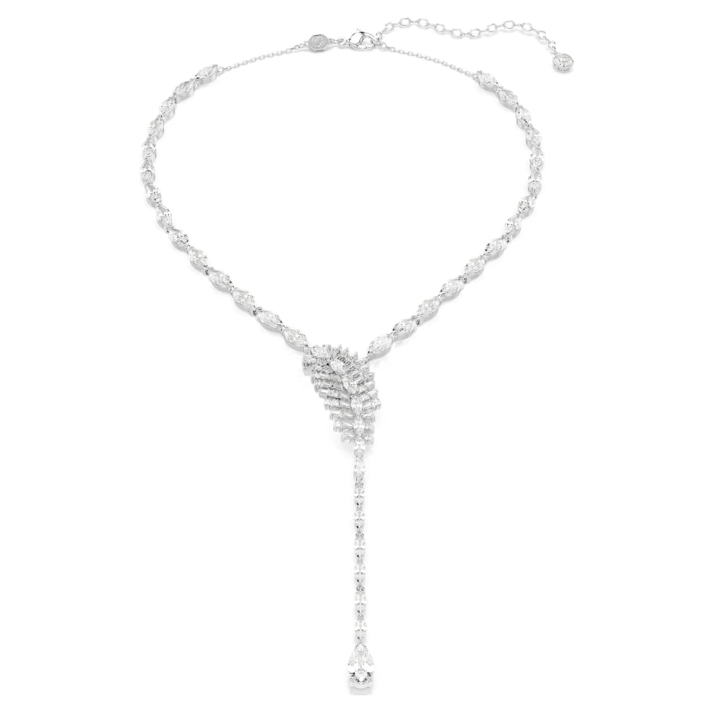 Swarovski Vienna Y necklace Mixed cuts, Feather, White, Rhodium plated