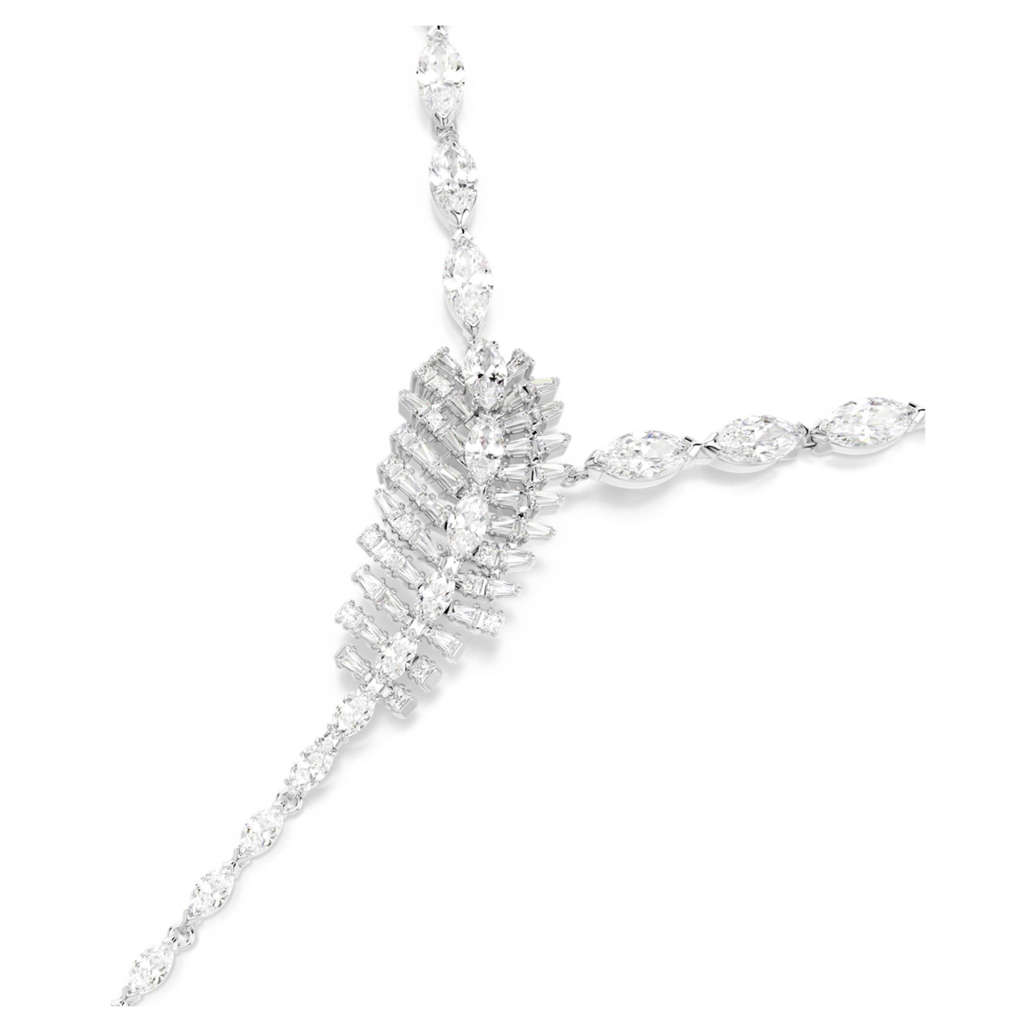 Swarovski Vienna Y necklace Mixed cuts, Feather, White, Rhodium plated
