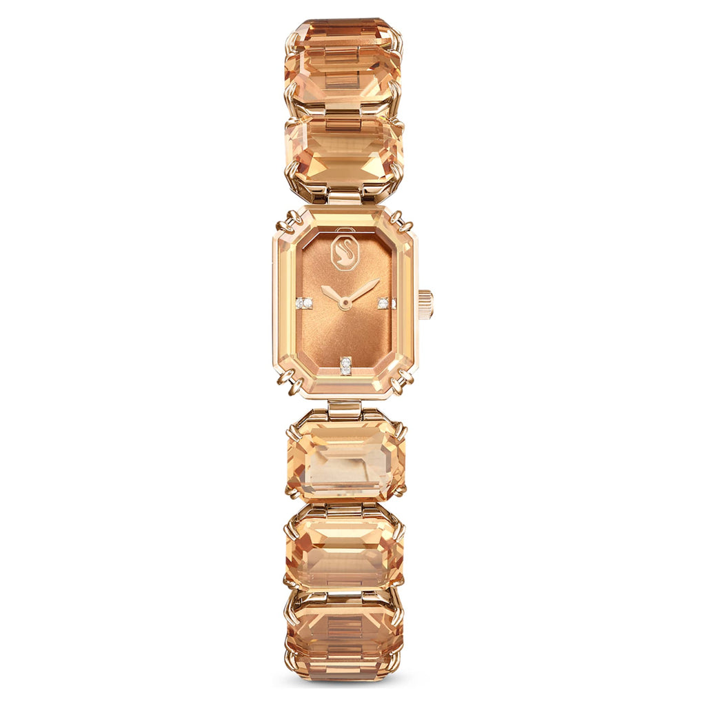 Swarovski Watch Octagon cut bracelet, Brown, Champagne gold-tone finish
