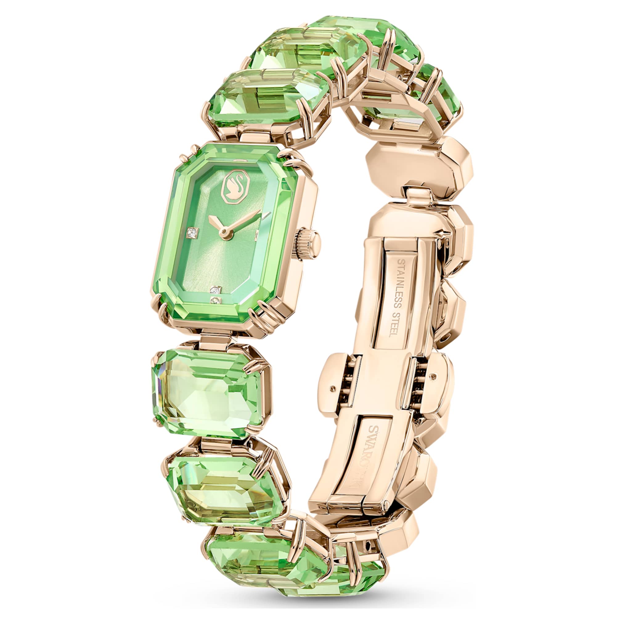 Swarovski Watch Octagon cut bracelet, Green, Champagne gold-tone finish